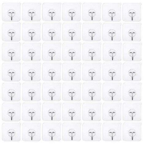 50 pièces de crochets adhésifs sans perçage - Crochet sans perçage auto-adhésif - Crochet mural transparent - Crochet adhésif transparent - Crochet de porte patère étanche - Idéal pour cuisine salle (1/4)