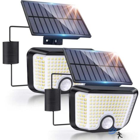 Lot de 2 Solaire Exterieur Mouvement Detecteur Lampe,155 LED Eclairage Lumiere Extérieur,Solaire de Mouvement Détection Mode IP65 Étanche Éclairage Exterieur avec Câble 3M (1/4)