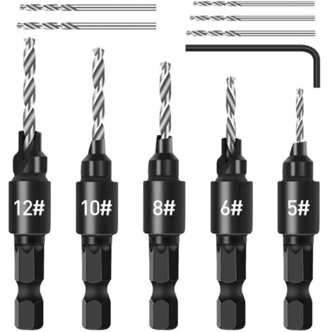 Set 5 mèches à bois + clé + 5 forets - Argent - Travail du bois basique - Qualité standard (1/4)