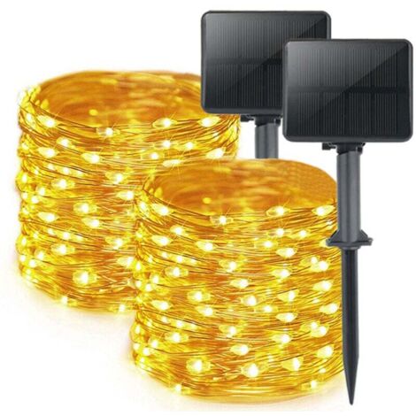 Lot de 2 Guirlandes Solaires Extérieur, Total 16m 160LED Lumineuse Étanche, 8 Modes Décoration pour Jardin Terrasse Cour Noël Mariage Fête, Blanc Chaud (1/4)