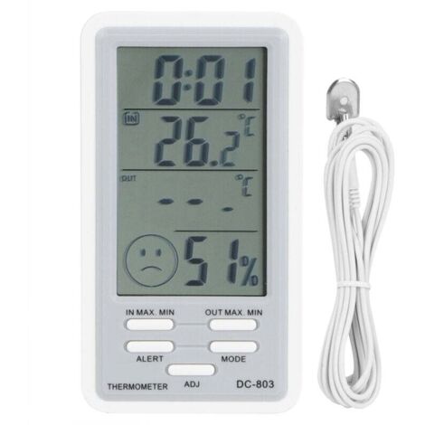 Thermomètre hygromètre électronique numérique avec alarme horaire et horloge. Mesure de la température et de l'humidité, idéal pour un usage domestique. (1/4)