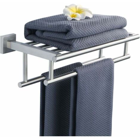 Porte-Serviettes de Salle de Bain, Anneau Porte Serviettes avec Double Barres, Support Serviette Longueur 40CM, Rail de Serviette Mural en Acier Inoxydable Brossée