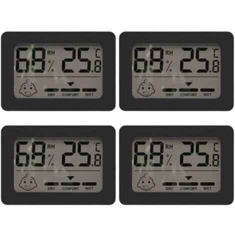 Thermomètre hygromètre intérieur mini numérique, avec commutateur et indicateur sourire pour chambre de bébé. Mesure de la température et de l'humidité. (1/4)