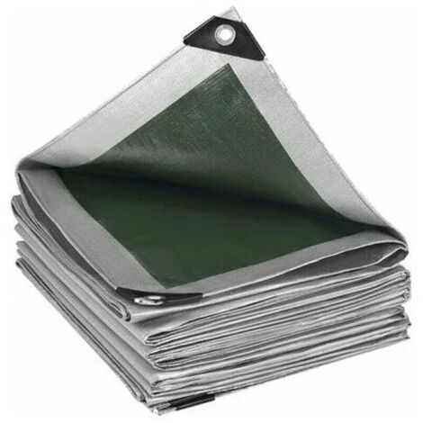Bâche protection PE 3x3m 280g/m², étanche et indéchirable, gris/vert (1/4)