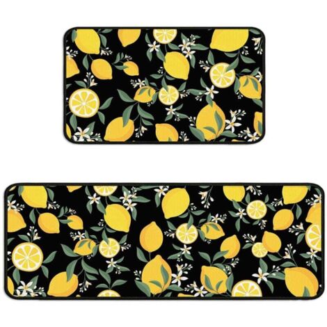 Tapis de Cuisine Citron - Ensemble de Tapis de Sol Antifatigue pour Cuisine - Design Fruité et Frais, Confortable pour Station Debout Prolongée (1/4)