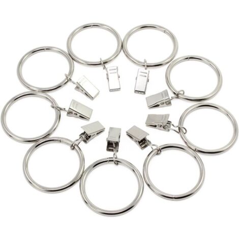 20 Pièces Anneaux de Rideau avec Pince, 38mm Diamètre Intérieur (Argent) Anneaux de Suspension de Rideaux en Acier Inoxydable avec des Clips pour Rideau Photos Décoration (1/4)