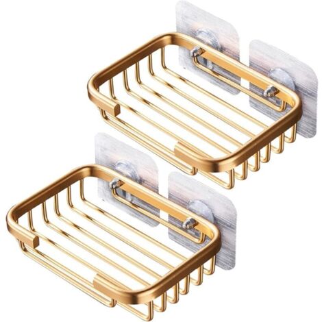 Ensemble de 2 pièces de porte-savon mural sans couture en aluminium pour salle de bain, sans eau et vidable, avec porte-savon de vidange (1/4)