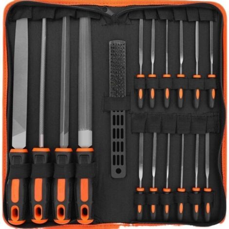 (couleur orange)17Pcs Limes et Râpes, Lime Metal en Acier Forgé , 4x Grand Limes Metal, 12x Lime Aiguille Metal et 1x Brosse de Nettoyage, (1/4)