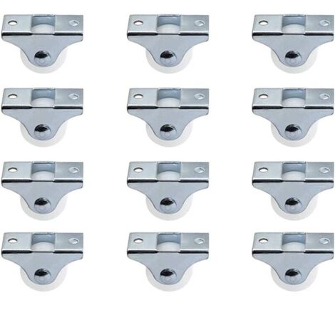 Lot de 12 roulettes de 2,5 cm rigides fixes non pivotantes avec plaque supérieure en métal roues en plastique dur pour meubles, argent (1/4)
