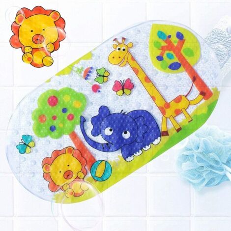 Tapis De Bain Antidérapant Pour Bébé Et Enfants - 100x40 Cm, Ventouses, Sans BPA, Lavable Machine, Avec Crochets De Séchage