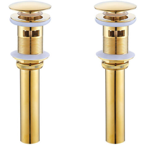 2pcs Messing Bonde de Lavabo Doré Bonde de Lavabo avec Trop Plein Bonde de Lavabo Pop Up(A) (1/4)