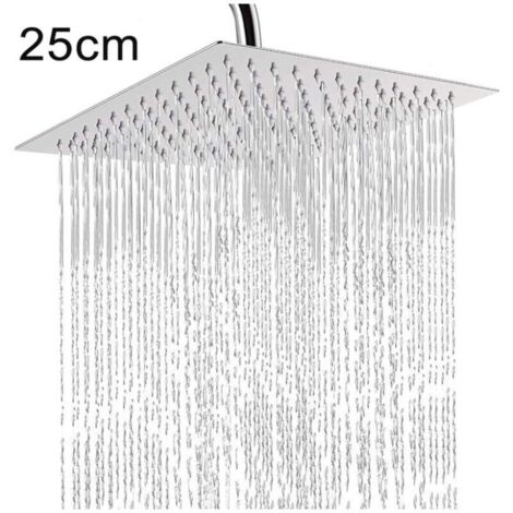 Pommeau de douche douchette carrée 25x25cm pomme de douche pluie réglable haute pression ultra-fine (1/4)