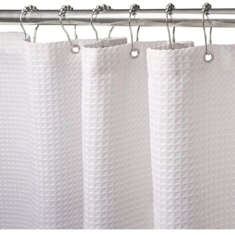 Rideau de Douche Gaufre avec Anneaux en Métal Rideau de Douche Baignoire Anti Moisissure Tissu Rideau Salle de Bain Robuste pour Baignoire Cabine de Douche, Ourlet Lesté - 180x180CM (Blanc)