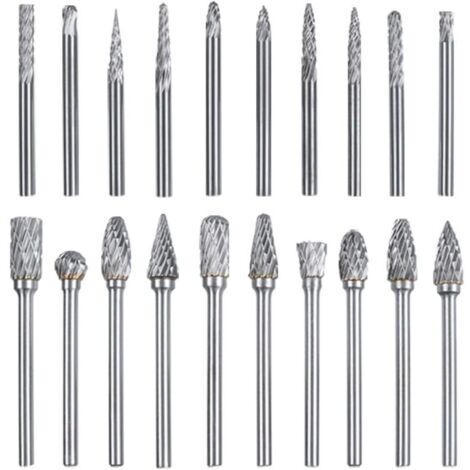 Fraises 20Pcs Rotatives Double Coupe en Carbure de Tungstène Ensemble de Fraies Limes Rotatives Burres Fichiers 3mm Tige Fraises pour Bricolage (1/4)