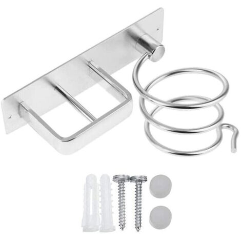 (Argent)Porte Sèche Cheveux Mural, Support Seche Cheveux Support de Lisseur avec porte-câble pour Ranger Le Sèche-Cheveux Lisseur, Perçage et Adhésif, Deux Méthodes D'installation (1/4)