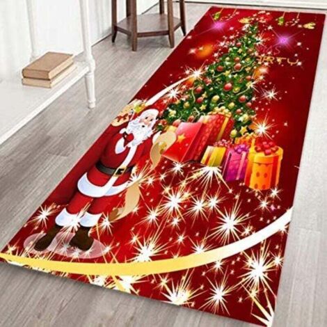 Tapis de noël, paillasson antidérapant, décoration Caroset 3D, 40x120CM, imprimé père noël et élan, décoration de vacances (1/4)