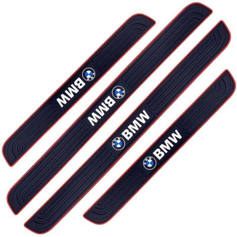4 PCS Barres de Seuil de Porte Voiture Plaque de Seuil Protecteurs Autocollant Voiture Film Adhésif pour Protection Seuil Porte Garde-Plaque de Seuil de Porte Voiture en Caoutchouc Souple PVC(BMW)