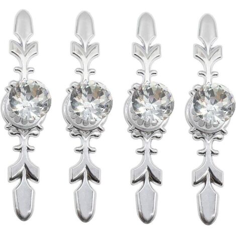 Lot de 4 poignées simples en cristal de style européen à trou unique pour armoires, tiroirs, penderies, argent (1/4)