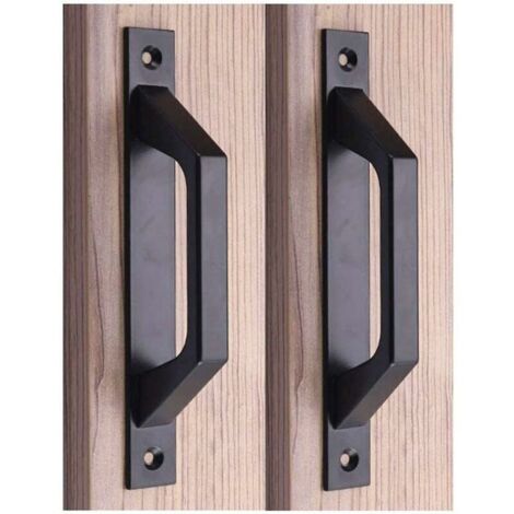 Coffret de forets (D black) pour perceuse Poignée en bois 19.6cm de traction de porte de porte de grange de poignée de porte de porte coulissante en acier au carbone (1/4)