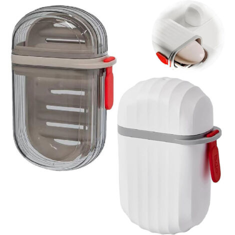 Boîte à savon de voyage avec couvercle, boîte à savon portable, porte-savon étanche pour salle de bain, voyage, camping (gris + blanc) (2 pièces) (1/4)