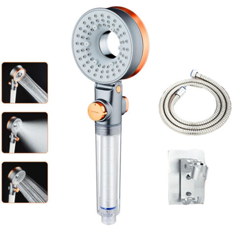 Douchette anticalcaire et économe en eau avec filtre, 3 modes de pulvérisation, avec flexible et support (1/4)