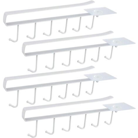 Blanc Lot de 4 Armoire Insert Porte-Tasses Porte-gobelet pour 6 Tasses Crochets de rangement pour Tasses Rangement Crochets pour Ustensiles de Cuisin (1/4)
