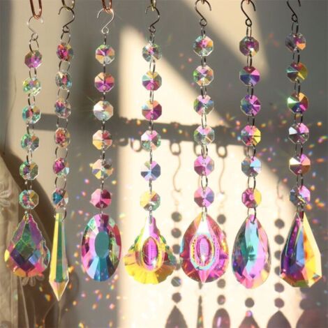 Ensemble de 3 pendentifs Suncatcher en Cristal avec Perles de Chakra Rainbow Maker Suspendus pour fenêtre, Jardin, Cadeau (1/4)