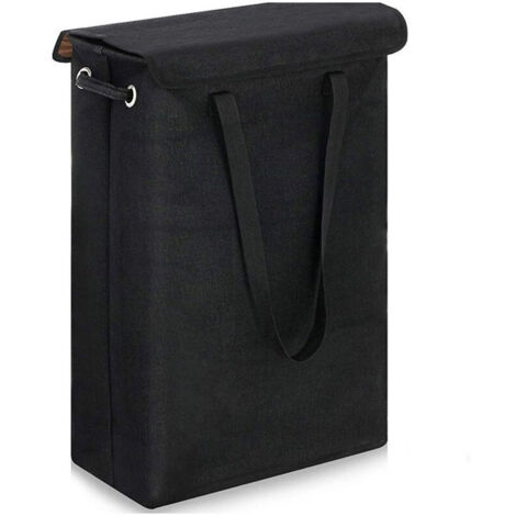 (Black) 45 Litre Slimline Foldable Laundry Hamper with Lid - Extra Large Capacity Laundry Hamper - 39x19x60cm - Narrow Laundry Hamper (1/4)