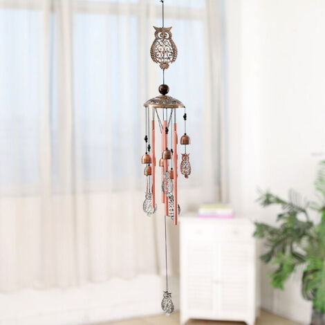 Icyant Carillon à Vent en Forme de Hibou avec 4 Tubes en Aluminium, 6 Cloches, 95 cm, étanche à l'eau, pour Noël, Maman, Balcon, Festival, Jardin (1/4)