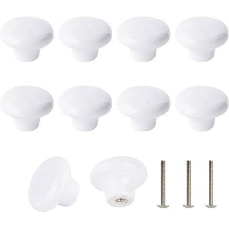 Lot de 10 Bouton En Céramique Blanc, Céramique Poignée Porte, Rétro Rond En Céramique Armoire Tiroir Cuisine Poignée De Traction 32mm Avec 3 tailles de vis (1/4)