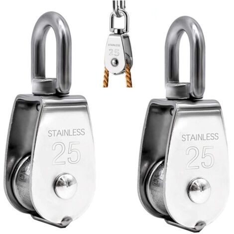 Lot de 2 Poulie de Levage, Poulie Simple en Acier Inoxydable 304 Poulie Simple M25 Charge 150kg (1/4)