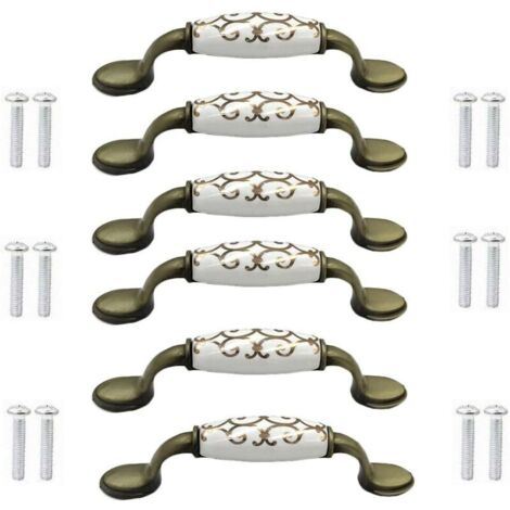 (6 pièces) boutons de porte en céramique en alliage de bronze pour armoire, armoire, garde-robe, poignée en bronze de style chinois (1/4)