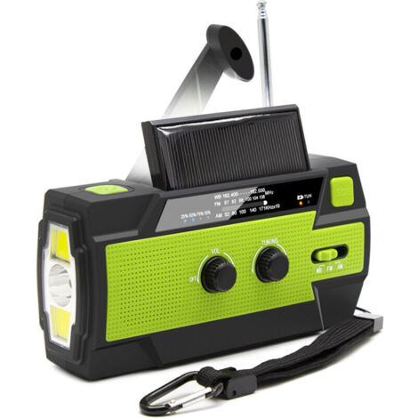 Radio d'urgence solaire portable, batterie externe 4000 mAh, 3 modes d'éclairage, convient pour la maison, l'extérieur et les urgences, vert (1/4)