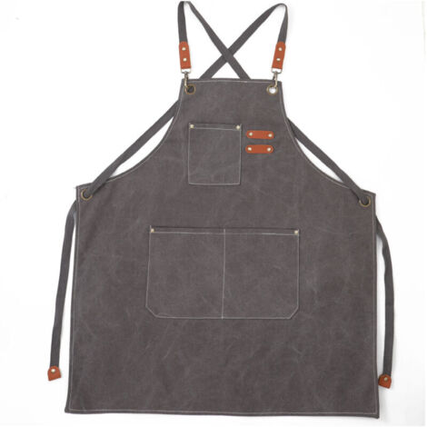 (Gris)Tablier Cuisine Homme Tabliers en Toile avec 3 Poches Imperméable et Réglable Apron pour Barbecue, Restaurant,Jardin, Charpentier,78 x 68cm (1/4)