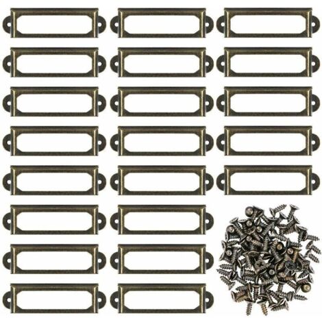 Lot de 50 porte-étiquettes en métal pour meuble, tiroir, carte, cadre de plaque signalétique pour étagère de bureau, étagère de bibliothèque (60 x 24 mm) (1/4)