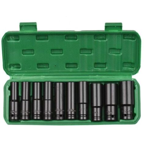 Jeu de 10 douilles à chocs hexagonales à entraînement 1/2", douilles profondes métriques, 10-24 mm avec étui de rangement (1/4)