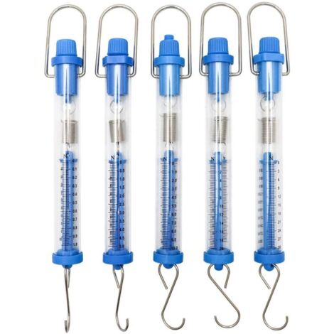 Cinq dynamomètres à ressort cylindriques transparents pour expériences de physique, 1N, 5N, 10N, 20N, 30N (1/4)