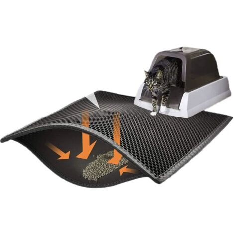 Tapis de litière pour chat Bac à litière pour chat, EVA imperméable et non toxique, conception en nid d'abeille double couche (76x61 cm, noir) (1/4)