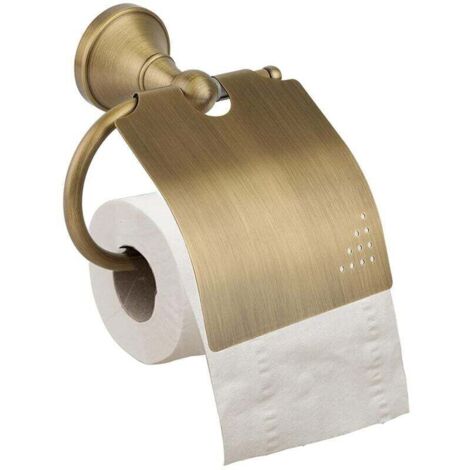 Rétro Porte-Papier Hygiénique Toilette Mural en Laiton Antique Support Porte Rouleau de Papier WC avec Couvercle (1/4)