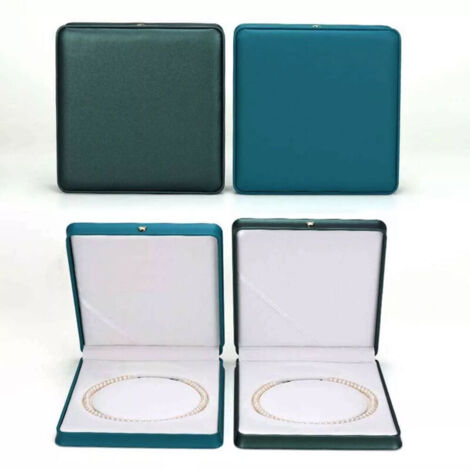 (vert, bleu) boîte à bijoux en cuir PU deux pièces, boîte de rangement de boîte d'affichage de collier de perles, adaptée à la maison et à l'exposition (1/4)
