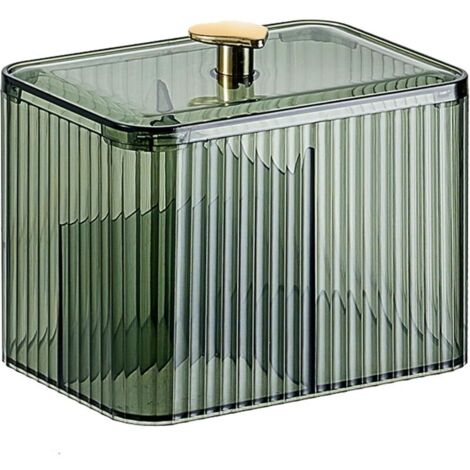 (Vert)Boîte à Coton Tige avec Couvercle, Boîte Rangement Cotons pour Salle de Bain, Chambre à Coucher, Organiseur de Maquillage pour Boules de Coton (1/4)
