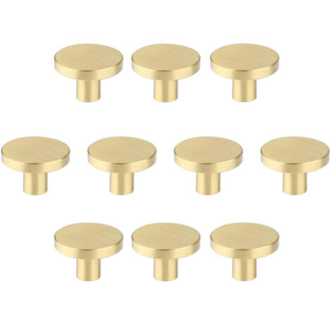 Boutons de meubles en laiton brossé, boutons de tiroir de commode dorés pour placards, couloirs, salles de bains et cuisines, paquet de 10 (champignon de 30 mm) (1/4)