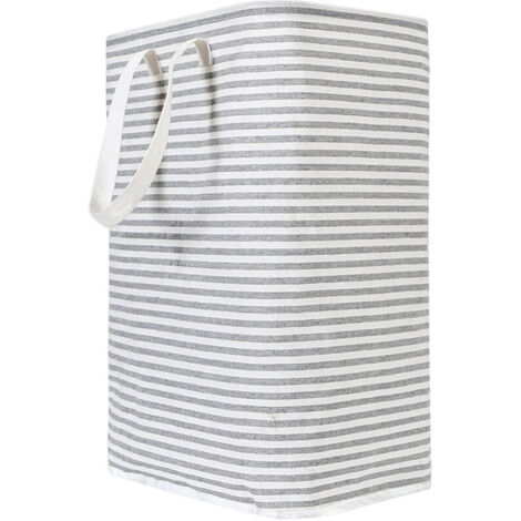 Panier à linge pliable gris de 72 litres, 40x30x60cm, tissu imperméable,Panier à linge sale pliable en tissu rayé (1/4)