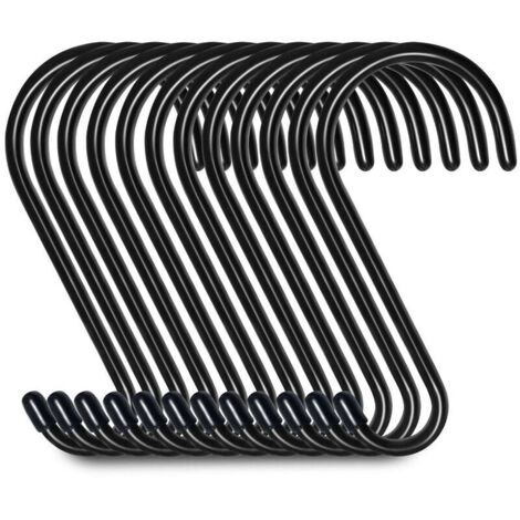 Lot de 12 crochets de suspension en S de 15 cm, crochets de penderie, crochets de suspension, cintres (12 pièces, grandes, noirs) (1/4)