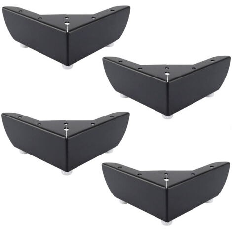 Lot de 4 pieds de meubles en métal noir, 55 mm, adaptés aux armoires de table basse, lits, canapés, silencieux et antidérapants (1/4)
