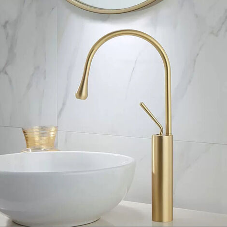 Robinet Mitigeur Monocommande Haut Or en Pour Lavabo Salle de Bain (1/4)