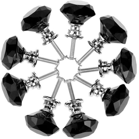 Lot de 10 boutons d'armoire en verre cristal 30 mm en forme de diamant pour tiroir d'armoires de cuisine, commode, armoire, poignées (noir) (1/4)