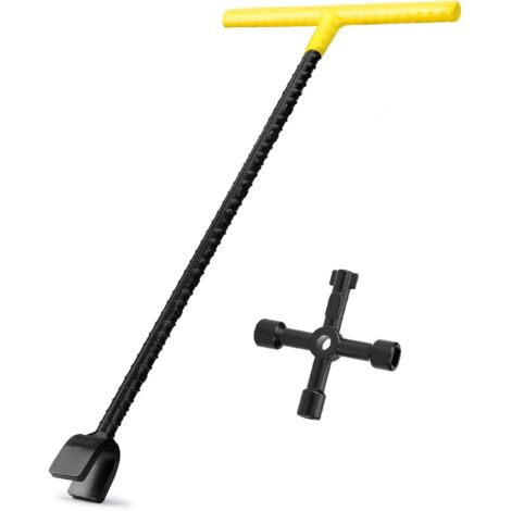 [JAMAIS UTILISÉ]Clé de compteur d'eau 16 pouces (environ 40,6 cm) avec clé pratique à 4 directions, poignée en T pour l'outil de fermeture d'eau de la vanne principale du compteur (1/5)