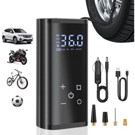 Gonfleur de pneu de voiture portable, modèle à affichage numérique tactile comme Autre batterie externe (trois Autre batteries) 6000 mAh, moto et voiture. (1/4)