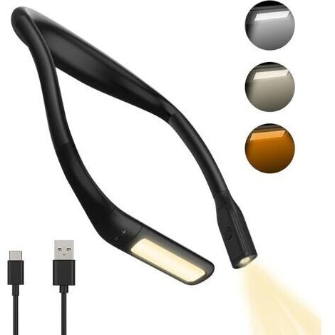 Lampe d'établi de Cou Rechargeable Liseuse lampe de cou pour Lire au Lit 3 Couleurs Protection des Yeux, Luminosité Réglables lampe a livre Ergonomique Confortable Flexible pour tricoter Ré
